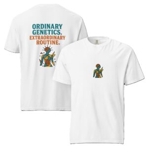 tshirt_supremehealthsupport_bhealthy_ordinarygenetics-extraordinaryroutine_white