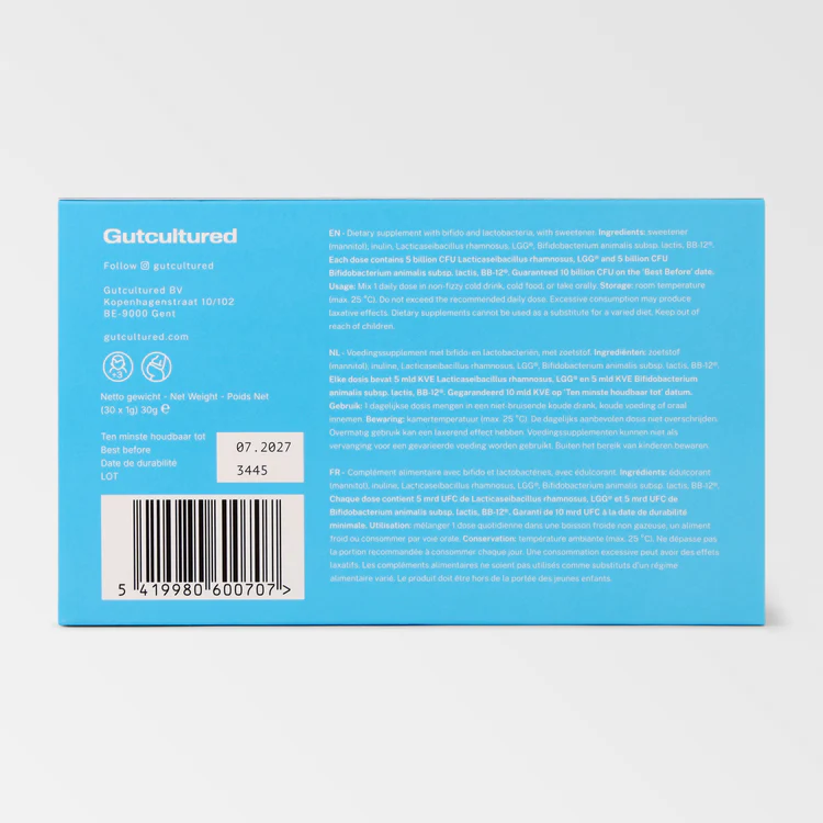 Etiket Gutcultured probiotica ingrediënten en voedingswaarde